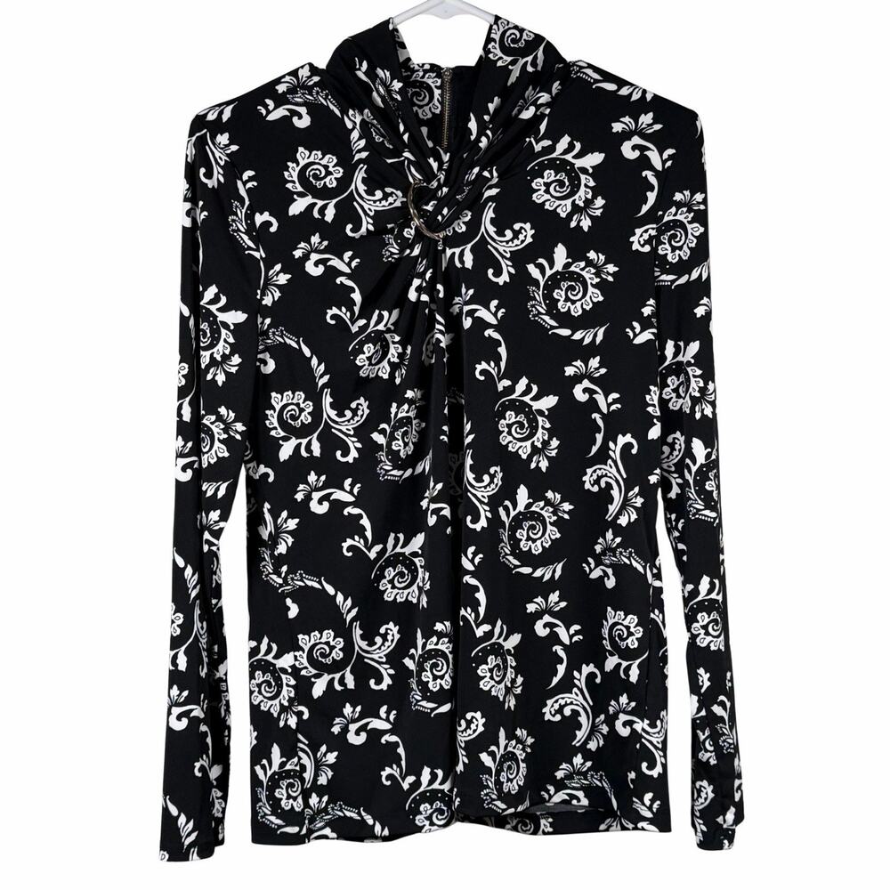 Liz Claiborne Top Women's Size Small Long Sleeve Black Scroll Mock Neck NWT